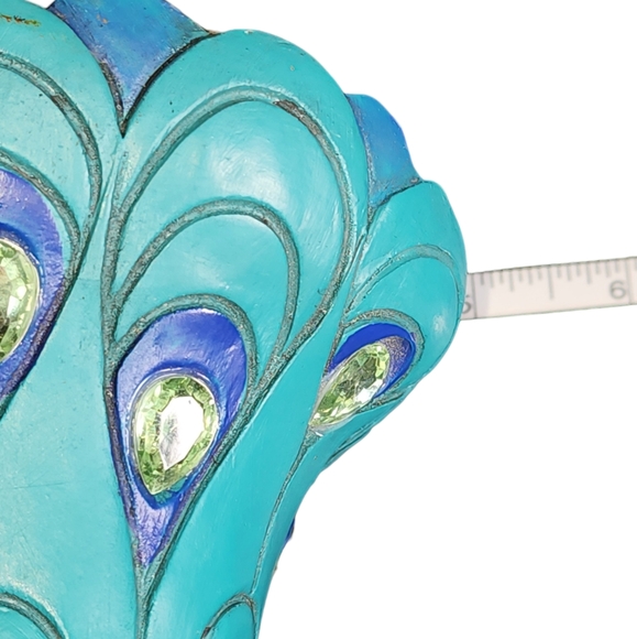 Jeweled "Hope" Turquoise Peacock Resin Mushroom Knickknack Decor 7.5"X5"X4" - Picture 10 of 11